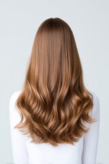 Fototapeta premium Long Wavy Hair from Back View on Light Background