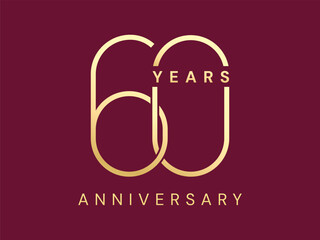 60th Anniversary luxury gold celebration with overlapping elegant shapes numbers logo typography vector design concept. Sixty years anniversary gold logo template for celebration event, invitation.