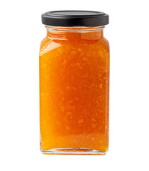 Glass jar filled with vibrant orange marmalade jam