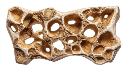 Fossil bone plate isolated on white background