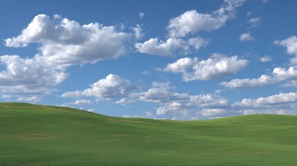 Fototapeta premium Expansive Green Hills Under a Bright Blue Sky with White Clouds