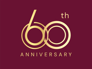 60th Anniversary luxury gold celebration with elegant twisted infinity double lines numbers typography vector design concept. Sixty years anniversary gold logo template for celebration event, card.