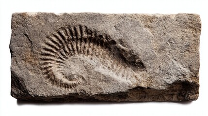 Fossil imprint stone isolated on white background