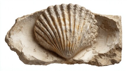Fossil shell imprint isolated on white background