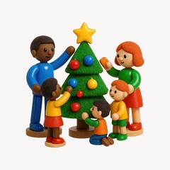 Obraz premium Family decorating Christmas tree together.