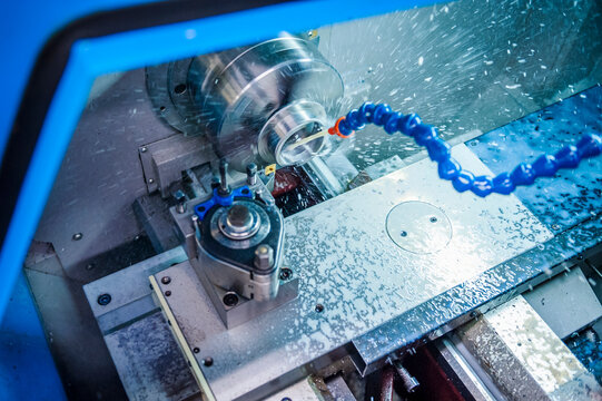 Detail of metalworking machinery with cooling water in toolmaking industry