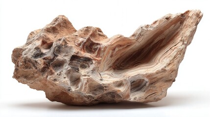 Fossilized wood piece isolated on white background