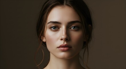 Close up portrait of a woman with natural beauty and neutral background
