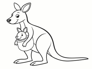 Kids Coloring Page &ndash; Mother Kangaroo with Baby Joey Peeking from Pouch