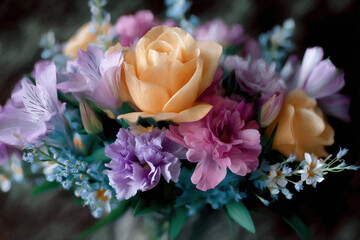 Surreal flower bouquet dreamy atmosphere soft focus romantic mood