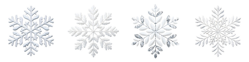 Collection of Decorative White Snowflakes on White Background