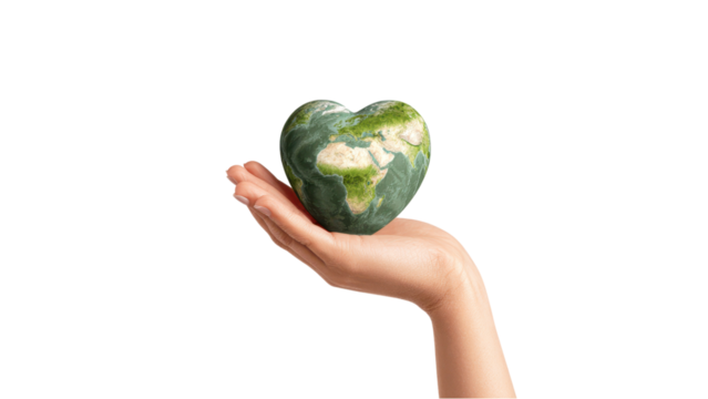 Hand Holding Earth Globe Heart Shape - Environmental Conservation