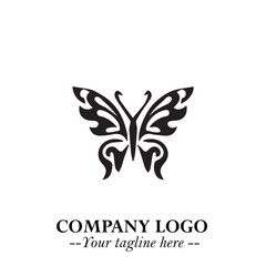 Elegant Butterfly Logo Symbol in Black on White Background with Minimalist and Modern Design
