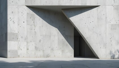 Fototapeta premium Minimalist white concrete facade with sharp geometric shapes and long shadows, abstract modern design. 