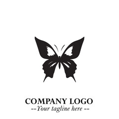 Elegant Butterfly Logo Symbol in Black on White Background with Minimalist and Modern Design
