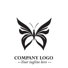 Elegant Butterfly Logo Symbol in Black on White Background with Minimalist and Modern Design
