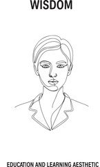 Elegant line art portrait representing wisdom and knowledge, with a subtle nod to learning and thoughtful contemplation.