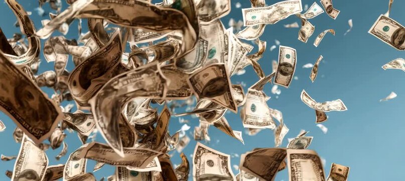 Rain of dollar fiat money. Business digital currency payment transaction. Generative AI technology.	
