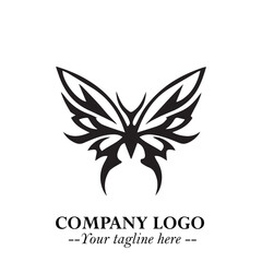 Elegant Butterfly Logo Symbol in Black on White Background with Minimalist and Modern Design
