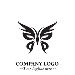Elegant Butterfly Logo Symbol in Black on White Background with Minimalist and Modern Design

