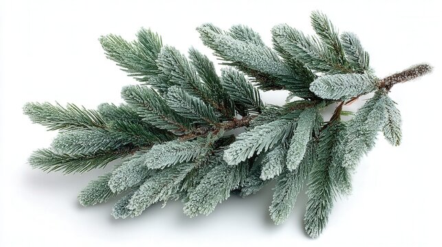 Frosted pine sprig isolated on white background