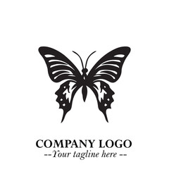 Elegant Butterfly Logo Symbol in Black on White Background with Minimalist and Modern Design
