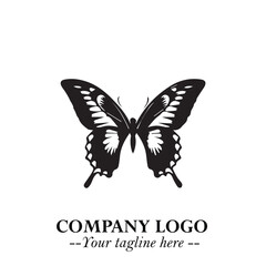 Elegant Butterfly Logo Symbol in Black on White Background with Minimalist and Modern Design
