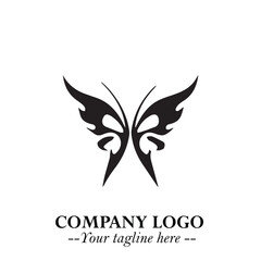 Obraz premium Elegant Butterfly Logo Symbol in Black on White Background with Minimalist and Modern Design 