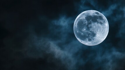 phase. A detailed closeup of the full moon, showcasing its textured surface against the dark expanse of space. STEM education sheets.