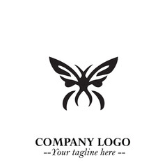 Elegant Butterfly Logo Symbol in Black on White Background with Minimalist and Modern Design
