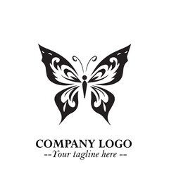 Elegant Butterfly Logo Symbol in Black on White Background with Minimalist and Modern Design
