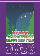 Colorful Christmas and Happy New Year 2026 card