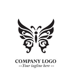 Elegant Butterfly Logo Symbol in Black on White Background with Minimalist and Modern Design
