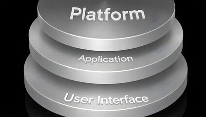 Abstract 3D stack of software architecture layers: Platform, Application, and User Interface representing a modern tech workflow