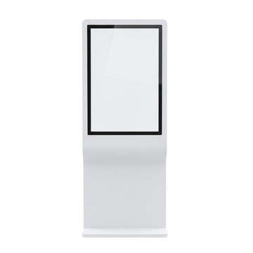 Modern white digital kiosk with blank screen