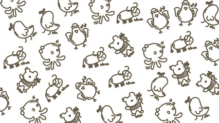 Cartoon Bugs Pattern, Insects, Repeating Illustration, White Background, Top-Down View, Fun Concept Design