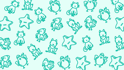 Seamless Pattern of Starfish, Frogs, and Crabs, Marine Animals Illustration, Repetitive Design, Aquatic Theme, Top View, Graphic Concept