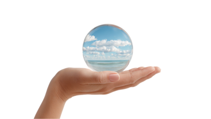 Hand Holding a Cloudscape Globe - Dreamy Sky in Glass