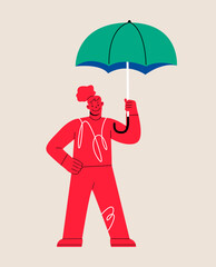Woman standing with umbrella. Colorful vector illustration