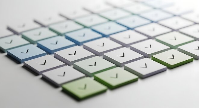 Grid of Square Sticky Notes with Checkmarks in Pastel Colors image photo