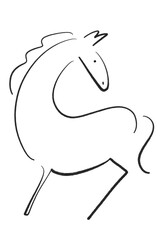 墨絵の振り返るスタイリッシュな和風の馬　2026 正月素材・モノクロ