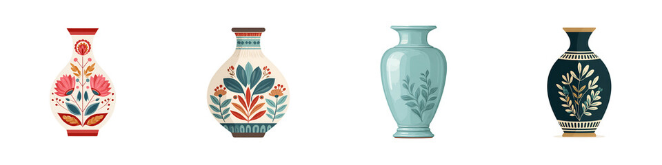 Decorative Ceramic Vase Collection: Floral and Botanical Motifs