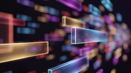 Abstract digital network with transparent glass nodes and colorful neon illumination. Futuristic blockchain technology visualization, distributed data structure, cybersecurity framework concept - Powered by Adobe