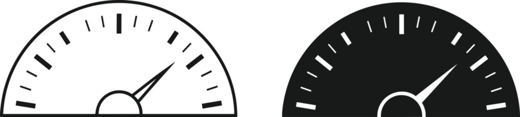 Black outline speed icon isolated on transparent background. Speedometer meter sign. Performance indicator, level measure symbol, vector