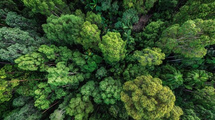 arboreal. Aerial view of a lush green forest canopy under natural sunlight, radiating tranquility and beauty. travel magazines, destination branding, designed for outdoor magazines and nature guides.