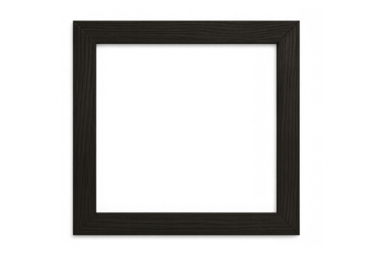 Dark wood picture frame with grain texture, creating a modern empty border template, transparent background - Powered by Adobe