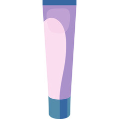 Close up of a purple and pink cosmetic tube with a blue cap isolated on a white background representing a skincare product container with a glossy finish