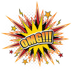 Comic Style OMG Text Explosion with Colorful Starburst