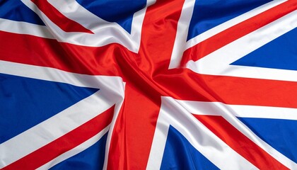 "Wrinkled fabric Union Jack flag featuring red, white, and blue crosses of England, Scotland, and Ireland, symbolizing UK unity and identity."