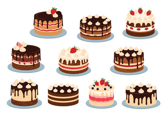 A delightful assortment of beautifully decorated cakes, perfect for any celebration.